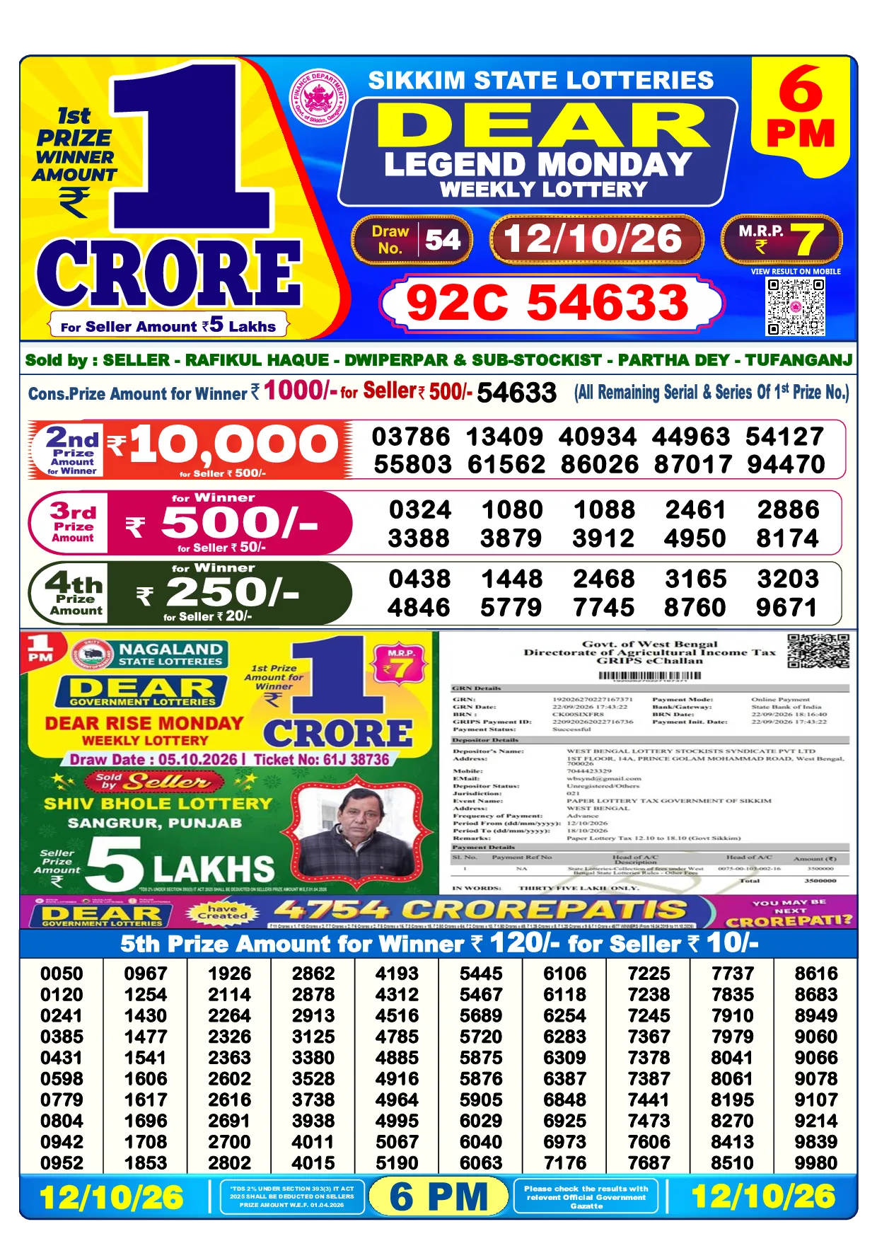 Result 6:00 PM Draw Result