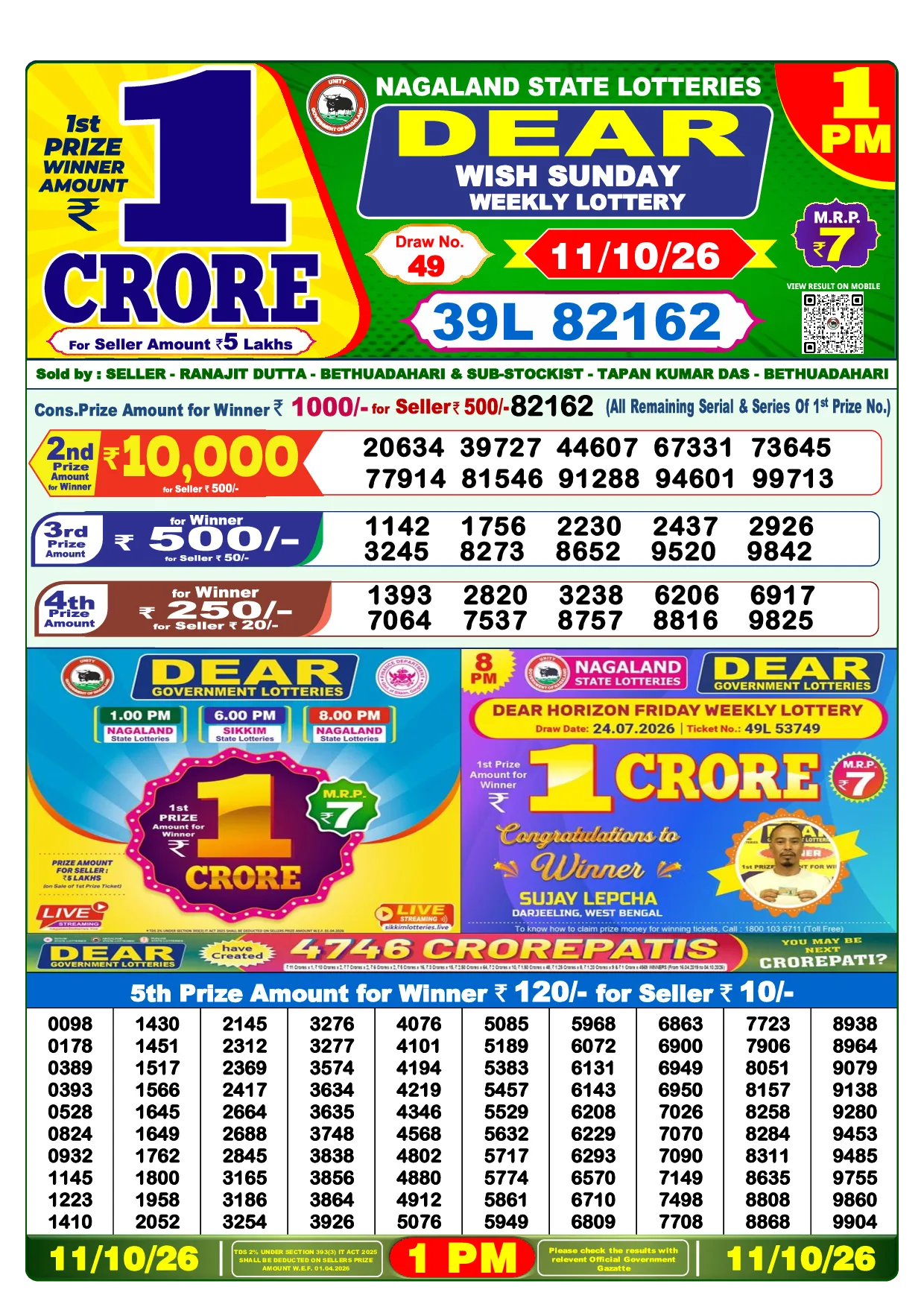 Result 1:00 PM Draw Result